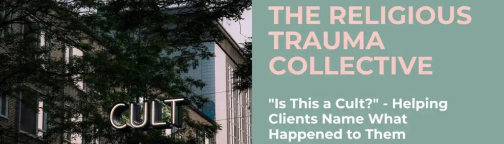 A poster advertising the Religious Trauma Collective, 'Is this a cult' workshop.