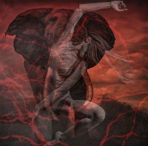 An elephant and dancer superimposed